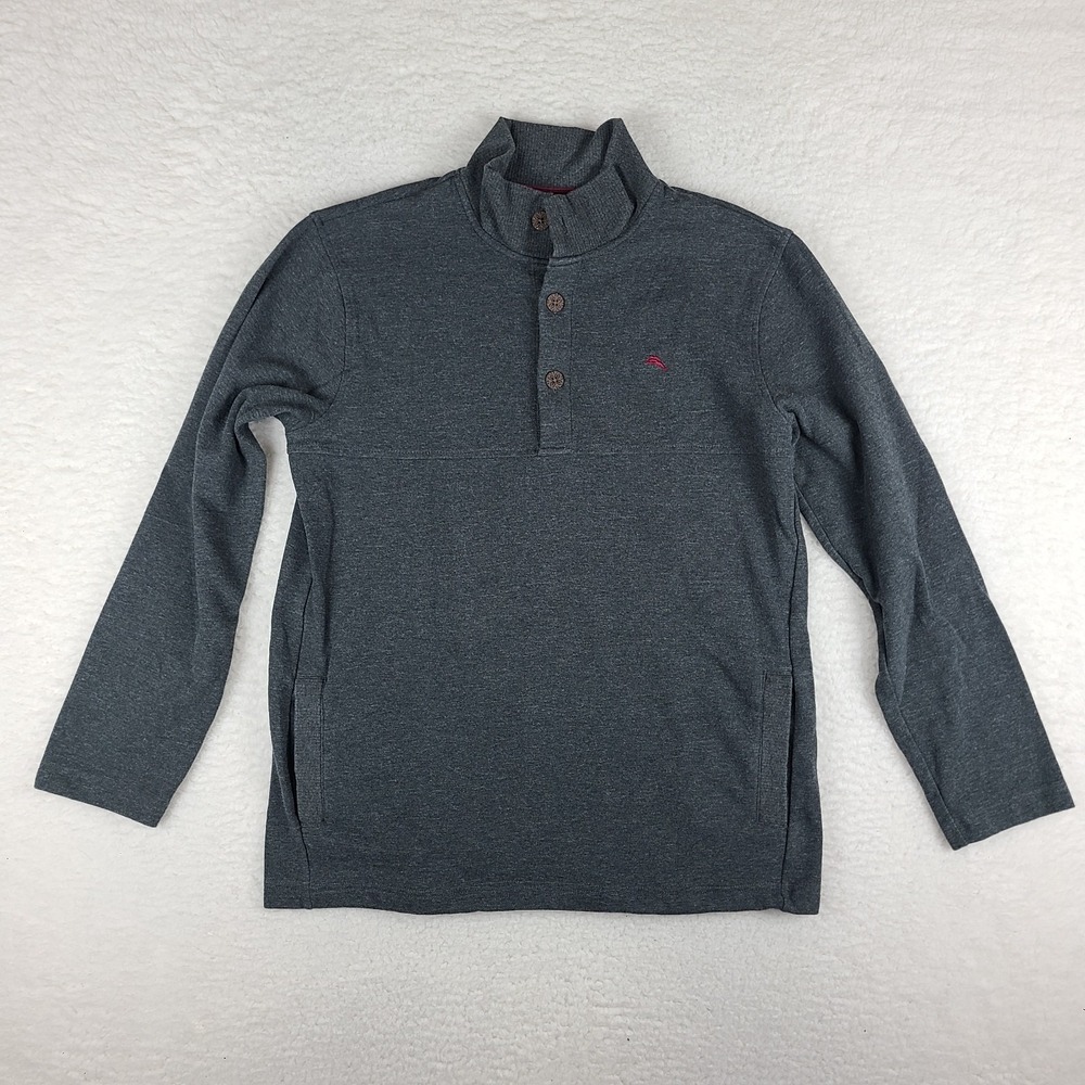 Tommy Bahama Sweater Mens Medium Dark Gray Button Front Pullover Cotton Blend